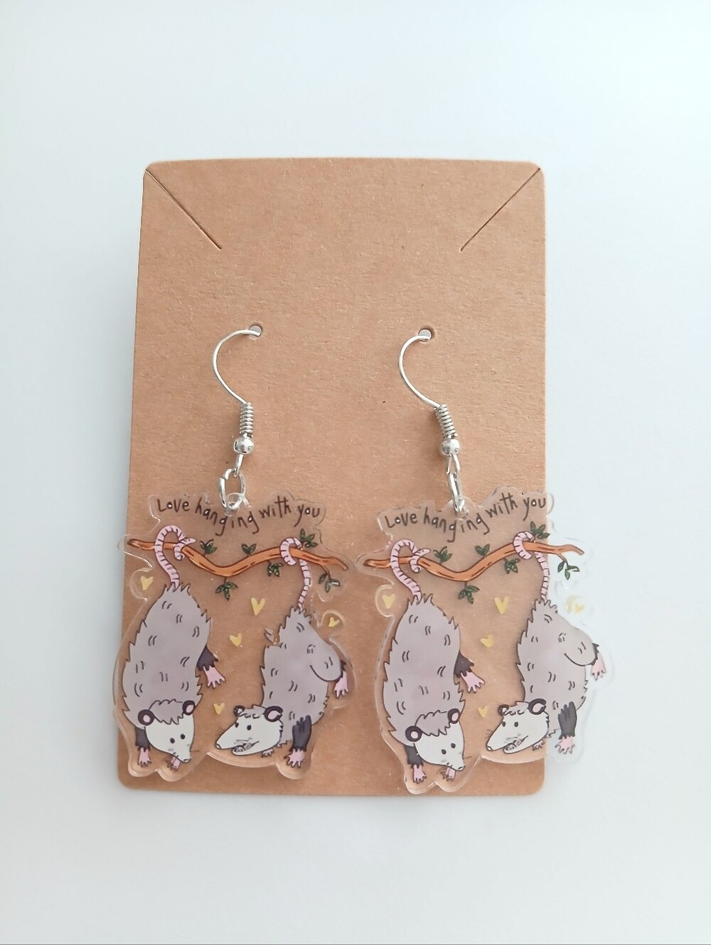 Fashion Jewelry Pink Opossum Dangle Earrings - 'Love Hanging With You'